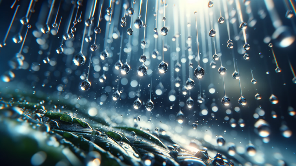 closeup of raindrops falling