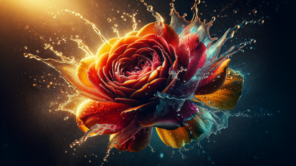 rose with water splashing