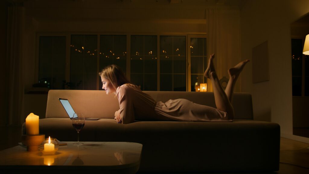 A woman on an online webcam stream. 